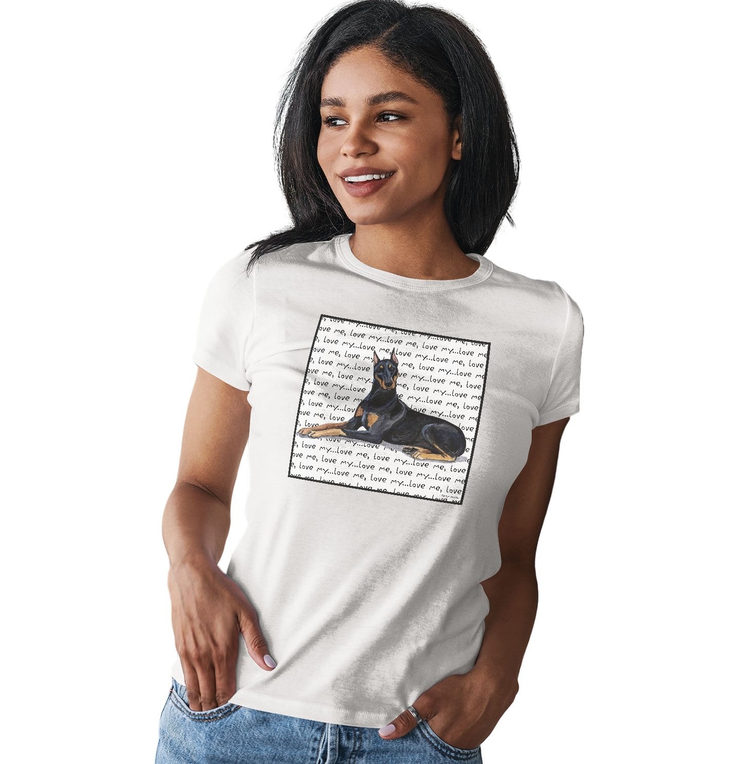 Doberman Pinscher Love Text - Women's Fitted T-Shirt