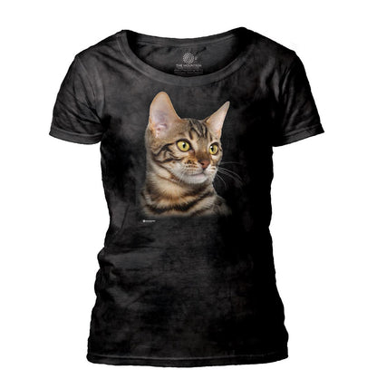 Striped Cat Portrait - Women's Scoop Neck T-Shirt