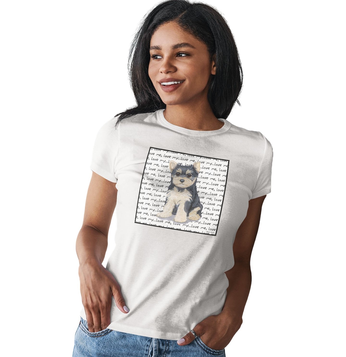 Yorkie Puppy Love Text - Women's Fitted T-Shirt