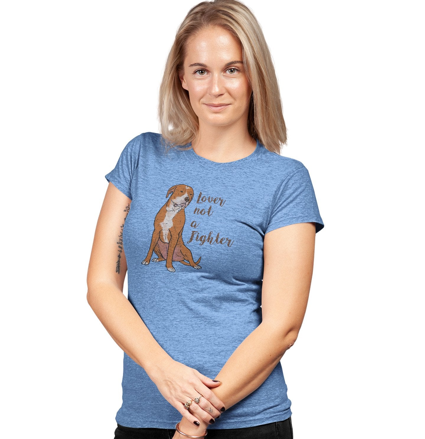 Red & White Pit Bull Lover Not Fighter - Women's Tri-Blend T-Shirt