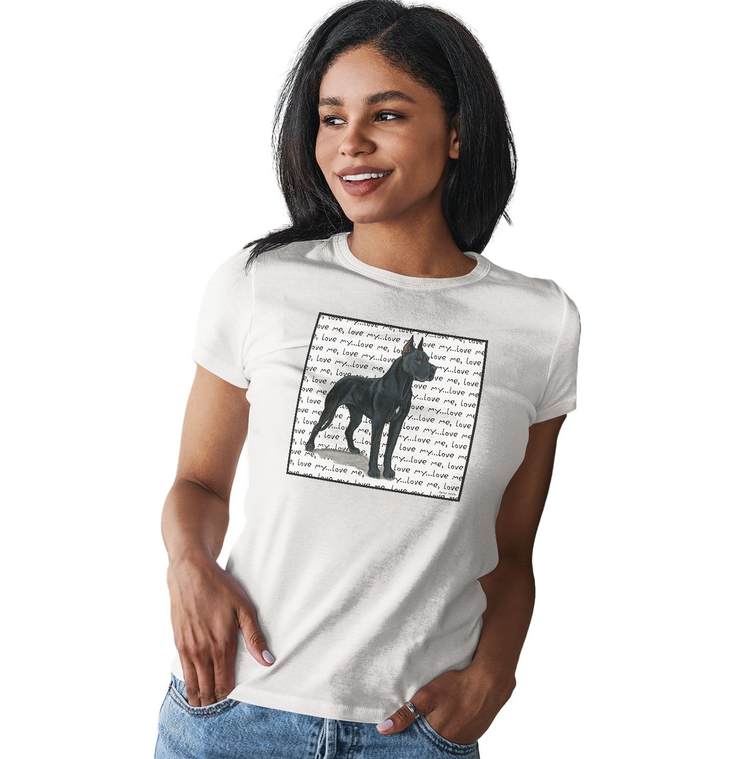 Animal Pride - Great Dane (Cropped Ears) Love Text - Women's Fitted T-Shirt