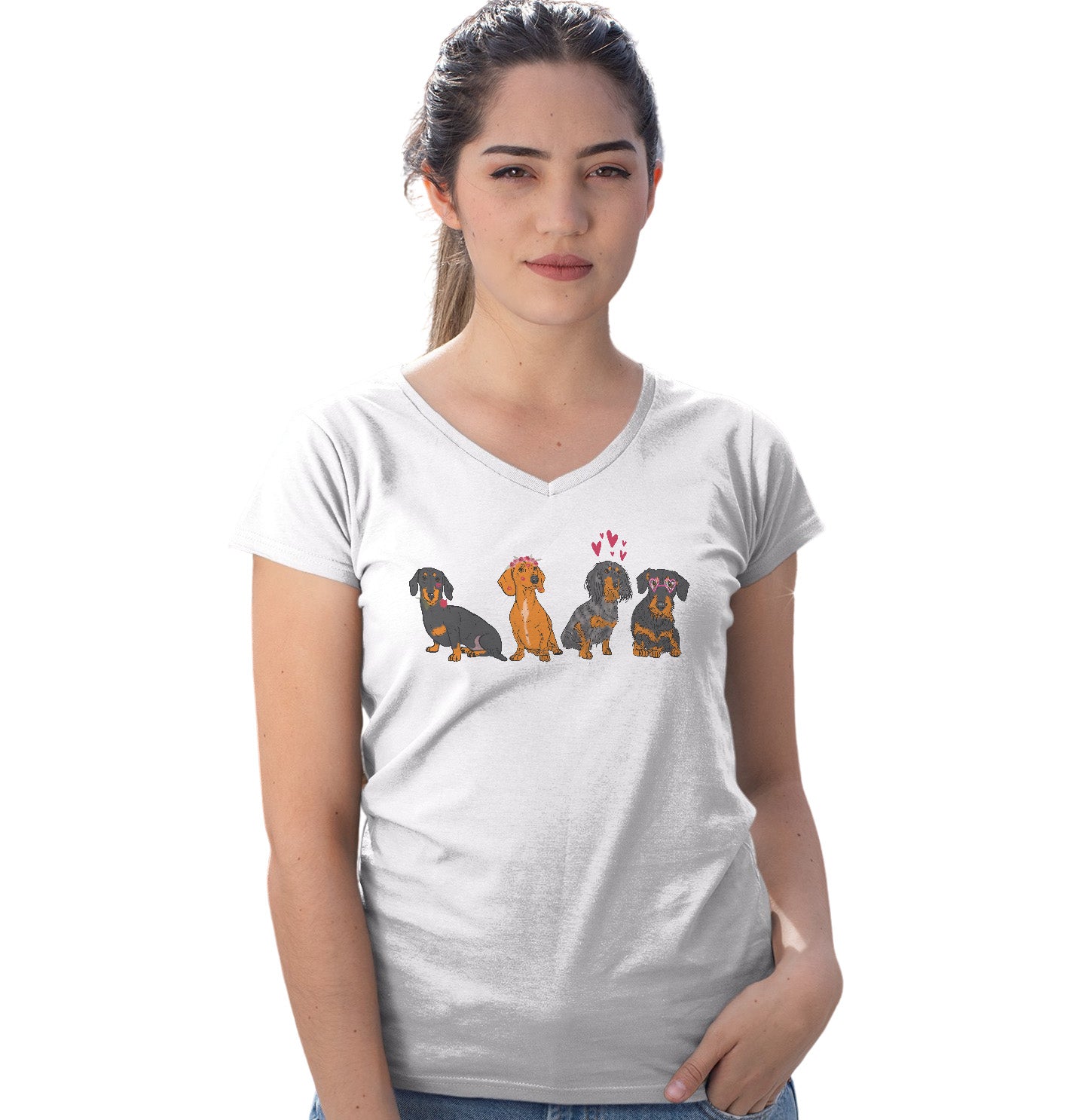 Animal Pride - Dachshund Love Line Up - Women's V-Neck T-Shirt