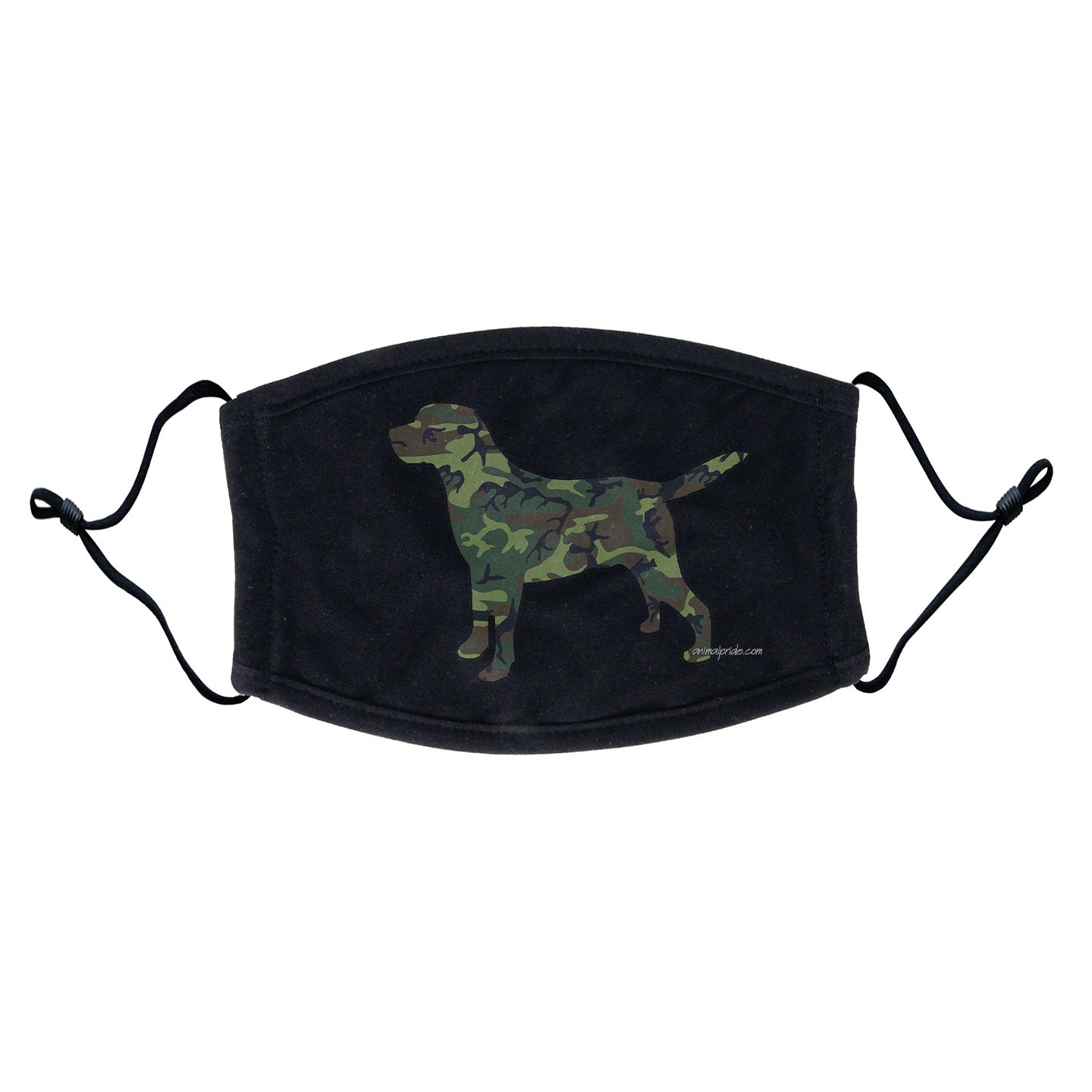 Labrador Silhouette Woodland Camouflage Face Mask - Adjustable Ear Loops, Reusable & Washable, Cloth - Animal Pride