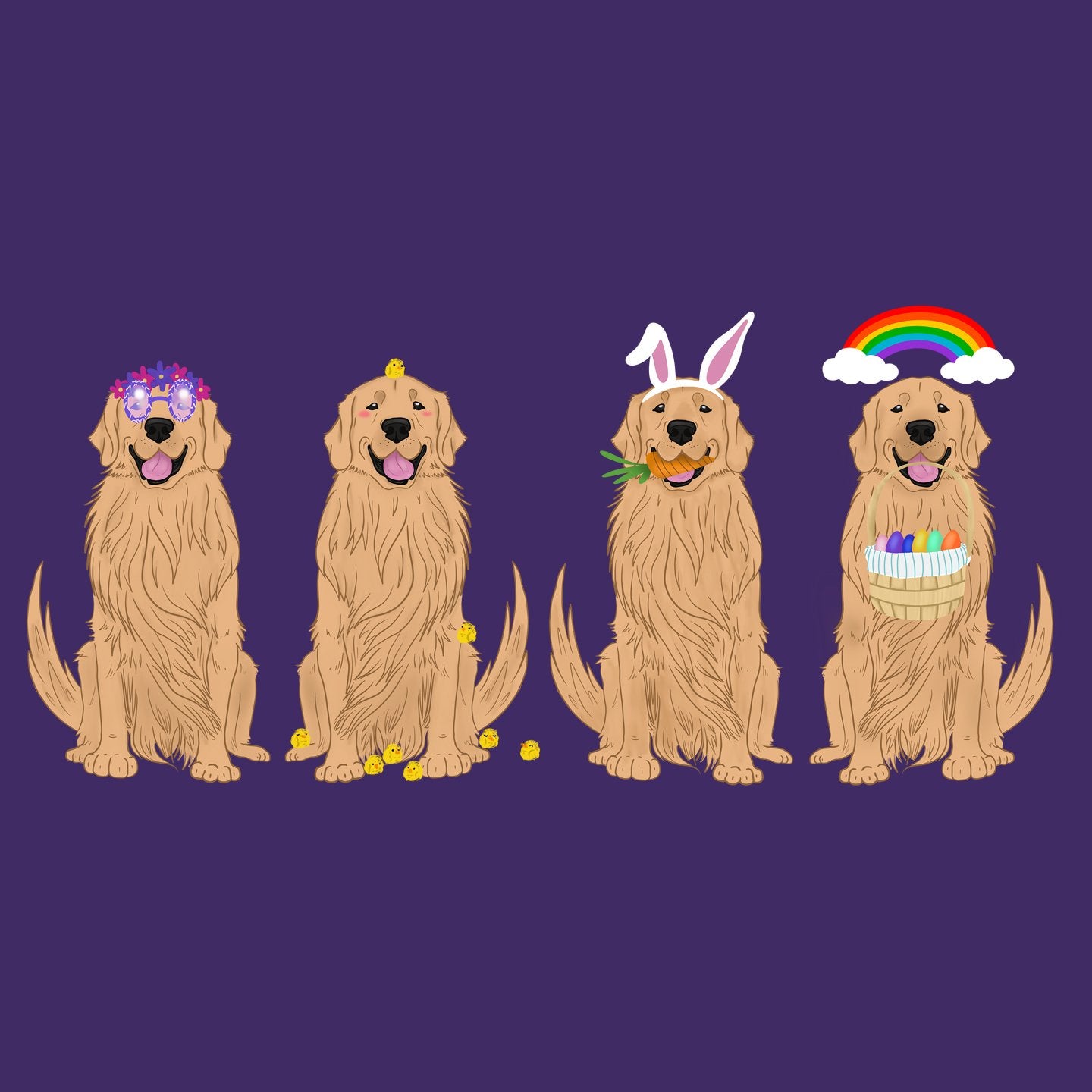 Easter Golden Retriever Line Up - Women's Fitted T-Shirt