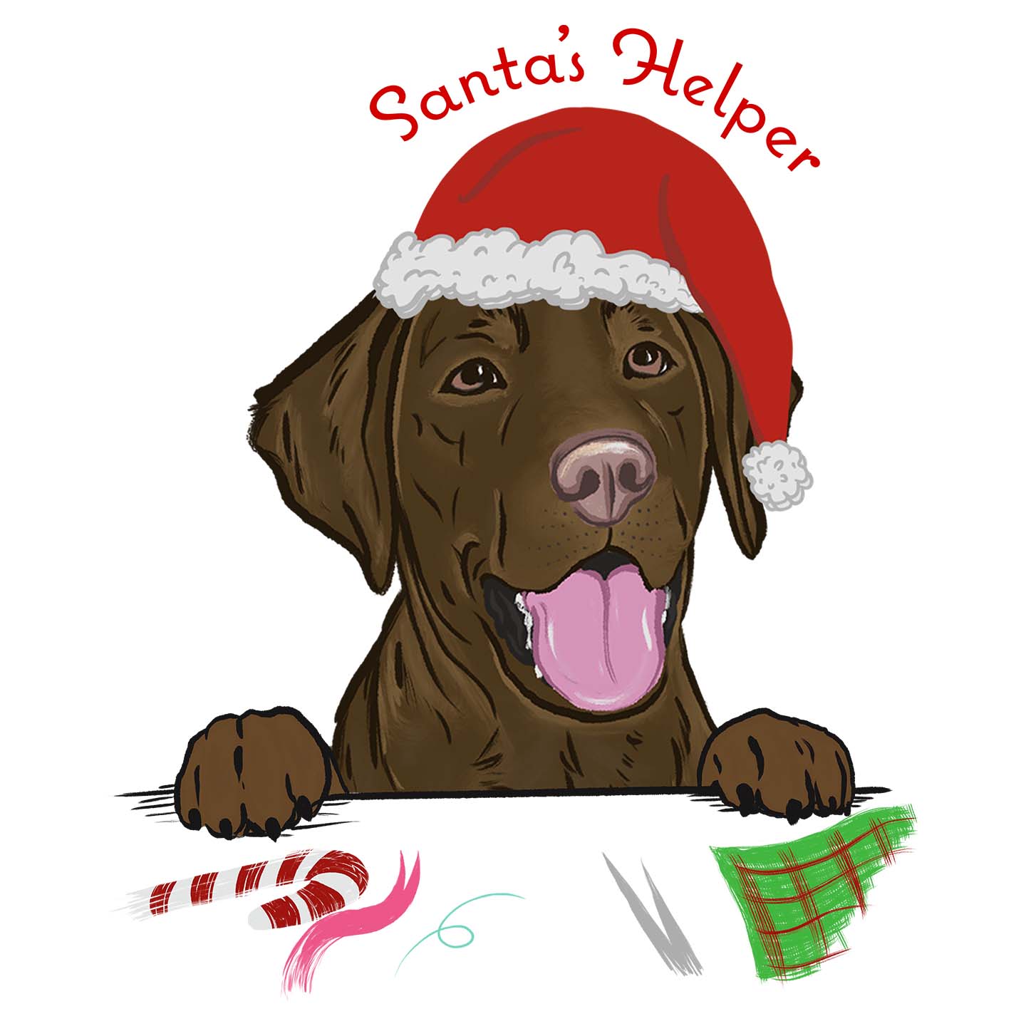 Santa Helper Chocolate Lab - Adult Unisex Long Sleeve T-Shirt