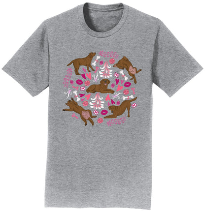 Chocolate Labrador Pink Fleur Pattern - Adult Unisex T-Shirt