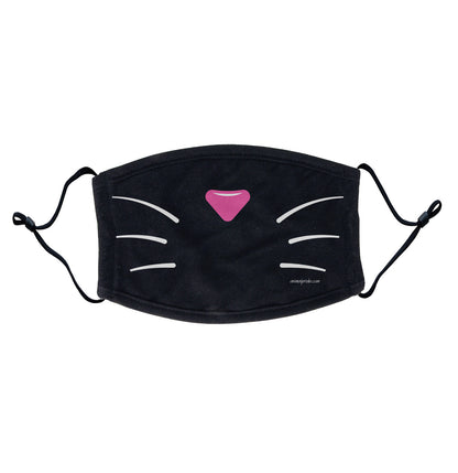 Cat Nose and Whiskers - Adjustable Face Mask, Breathable, Reusable, Printed in USA