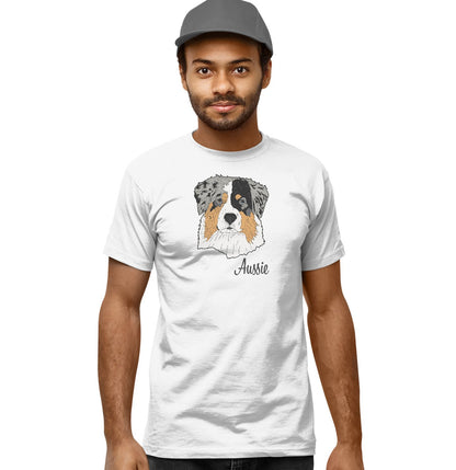 Blue Merle Aussie Headshot - Adult Unisex T-Shirt