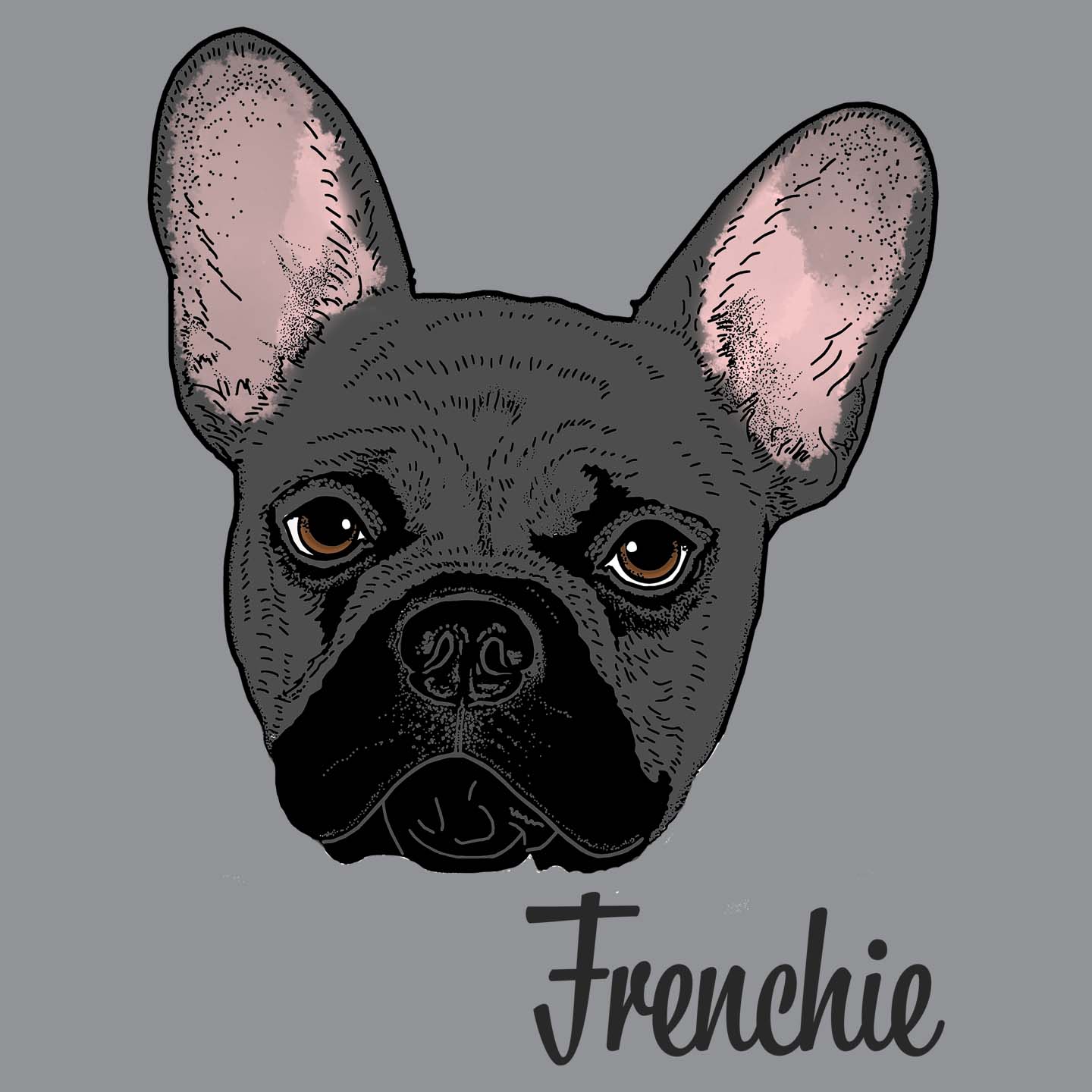 Grey Frenchie Headshot - Adult Unisex Long Sleeve T-Shirt