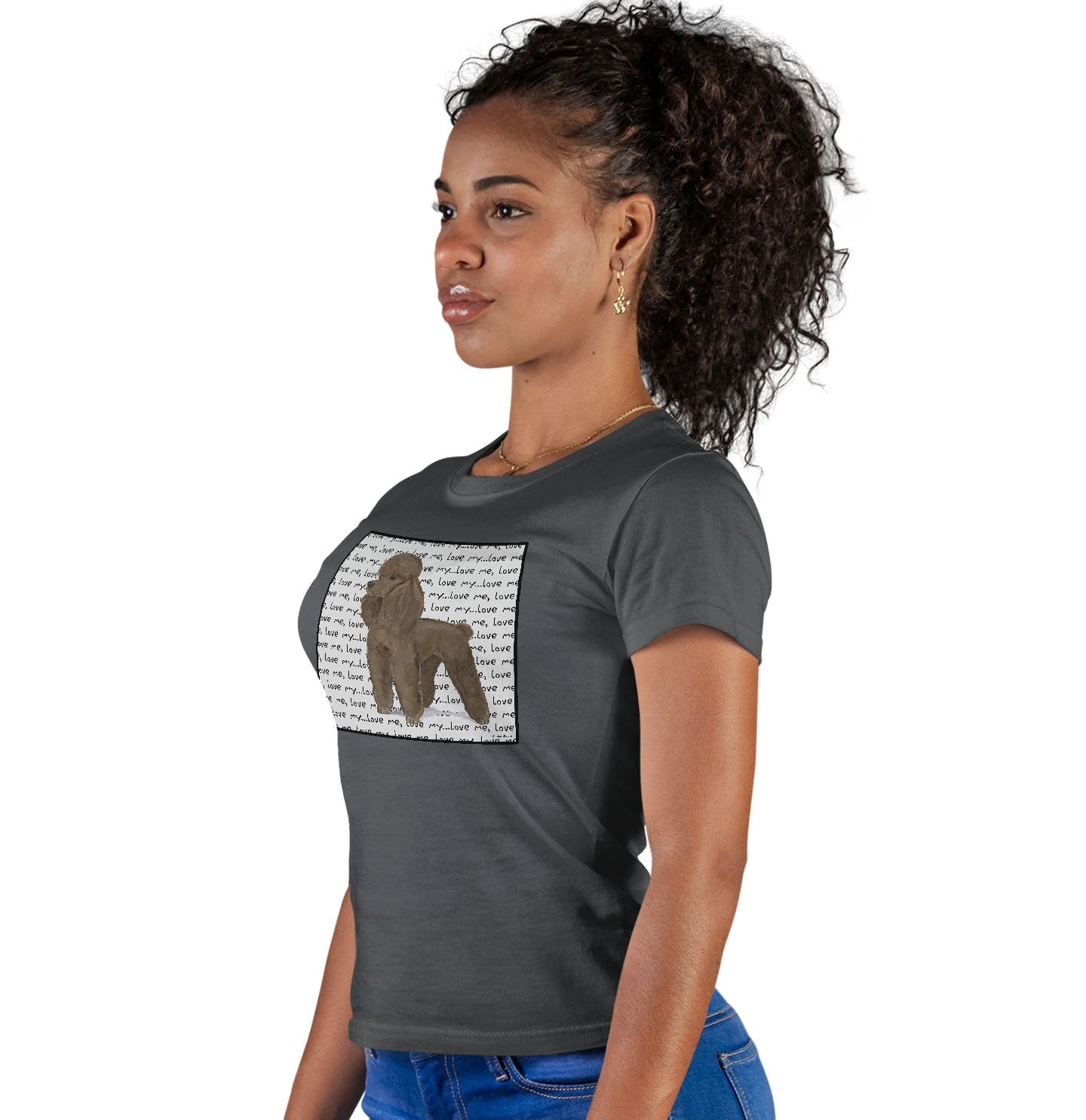Brown Poodle Love Text - Women's Fitted T-Shirt