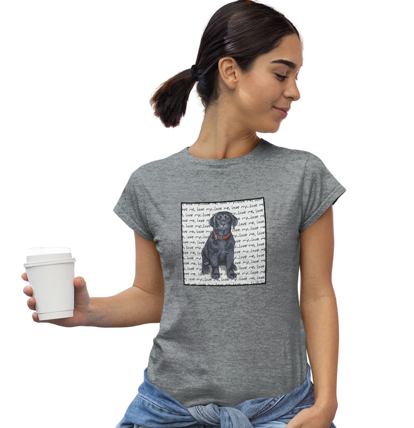 Animal Pride - Black Lab Puppy Love Text - Women's Fitted T-Shirt