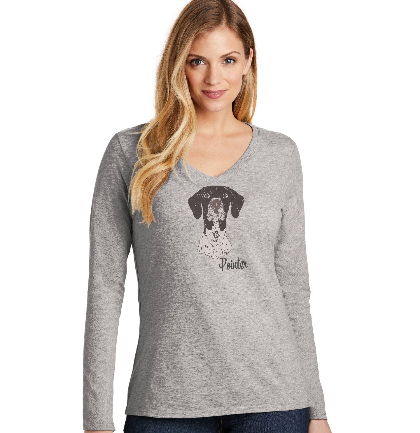 German Shorthaired Pointer Headshot - Women's V-Neck Long Sleeve T-Shirt