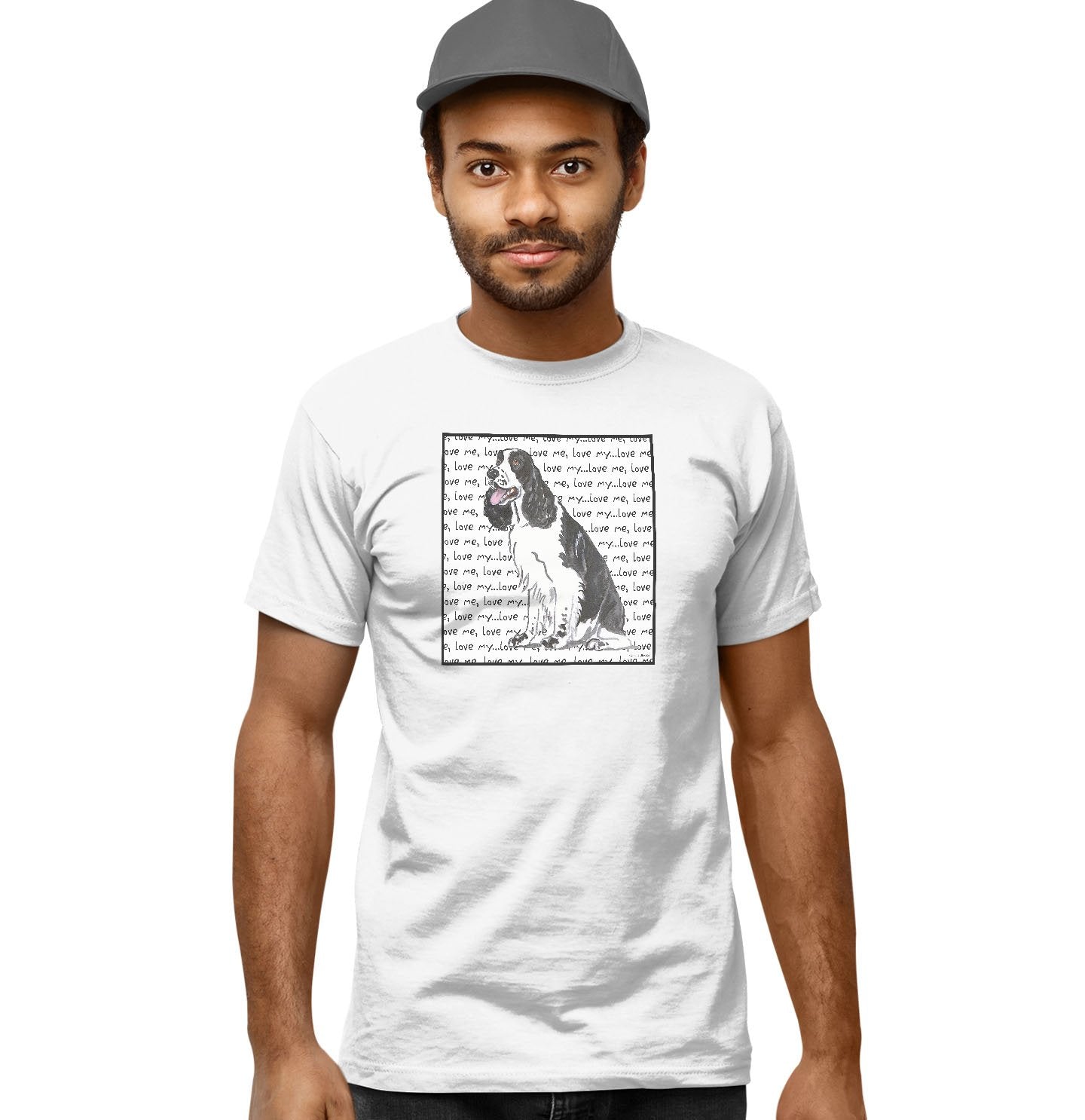 Black and White Springer Love Text - Adult Unisex T-Shirt