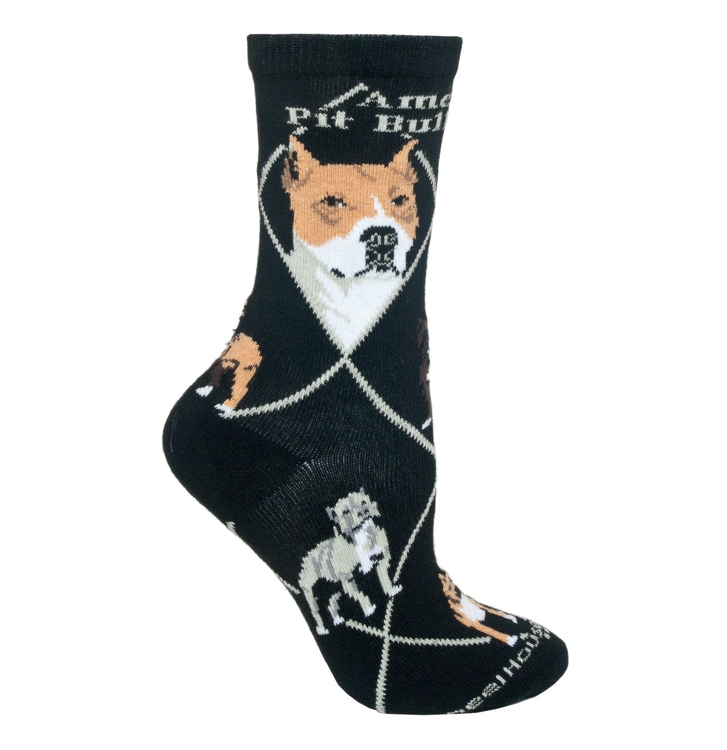 Animal Pride - American Pit Bull on Black - Adult Cotton Crew Socks