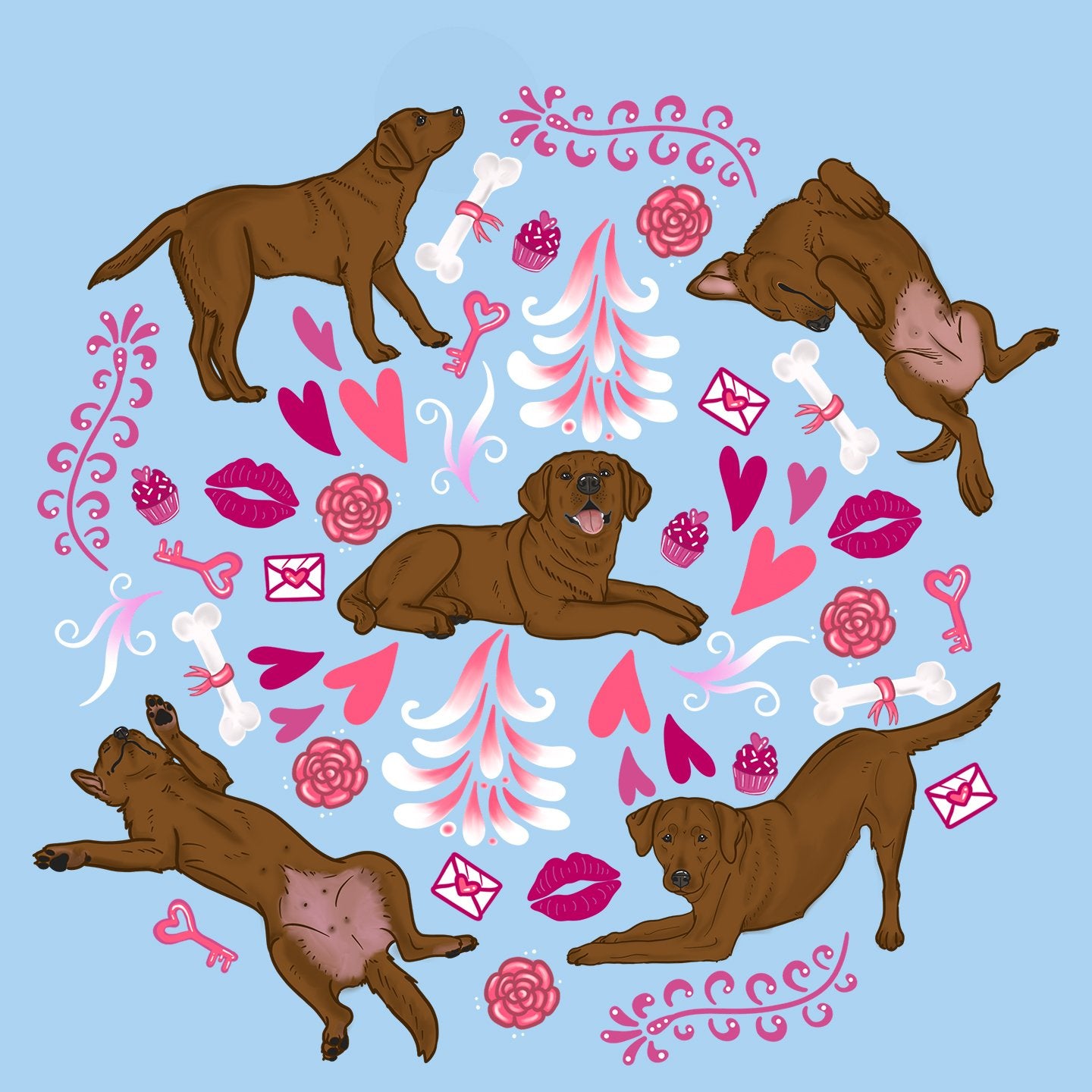 Chocolate Labrador Pink Fleur Pattern - Kids' Unisex T-Shirt
