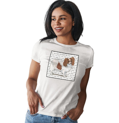 Red & White Papillon Love Text - Women's Fitted T-Shirt