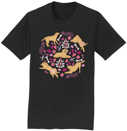 Yellow Labrador Pink Fleur Pattern - Adult Unisex T-Shirt