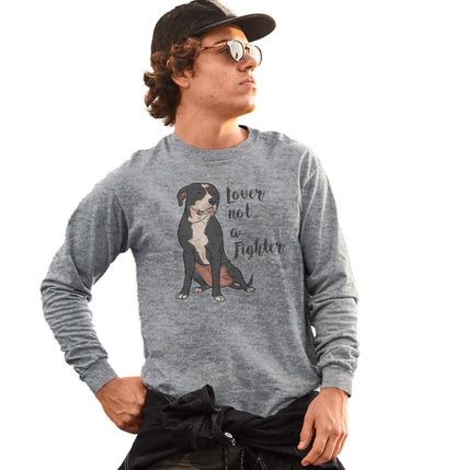 Black & White Pit Bull Lover Not Fighter - Adult Unisex Long Sleeve T-Shirt