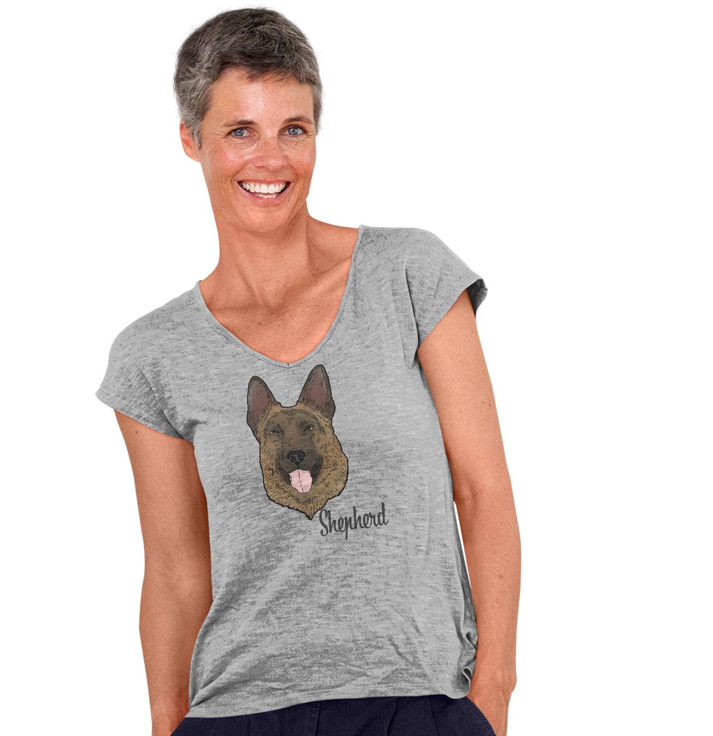 Animal Pride - Black & Tan German Shepherd Headshot - Women's V-Neck T-Shirt