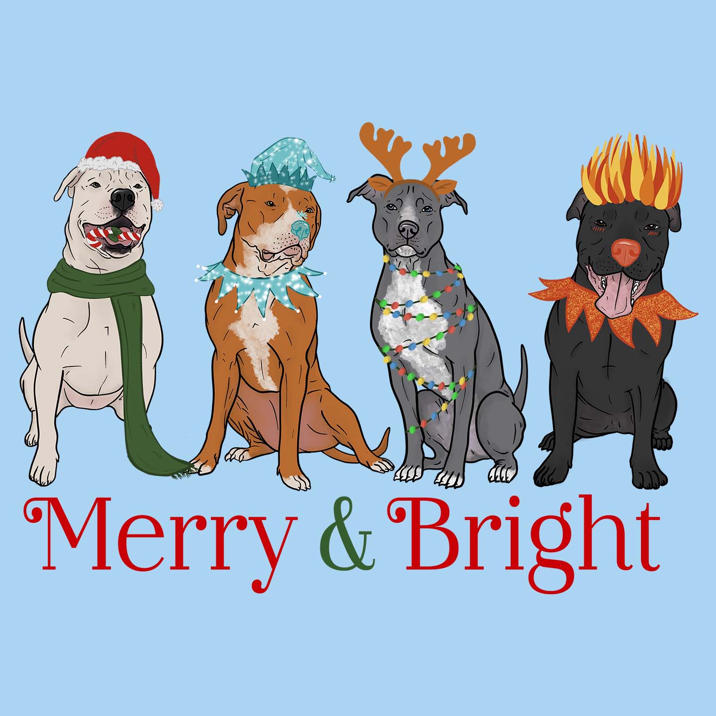 Pit Bull Christmas Line Up - Adult Unisex T-Shirt