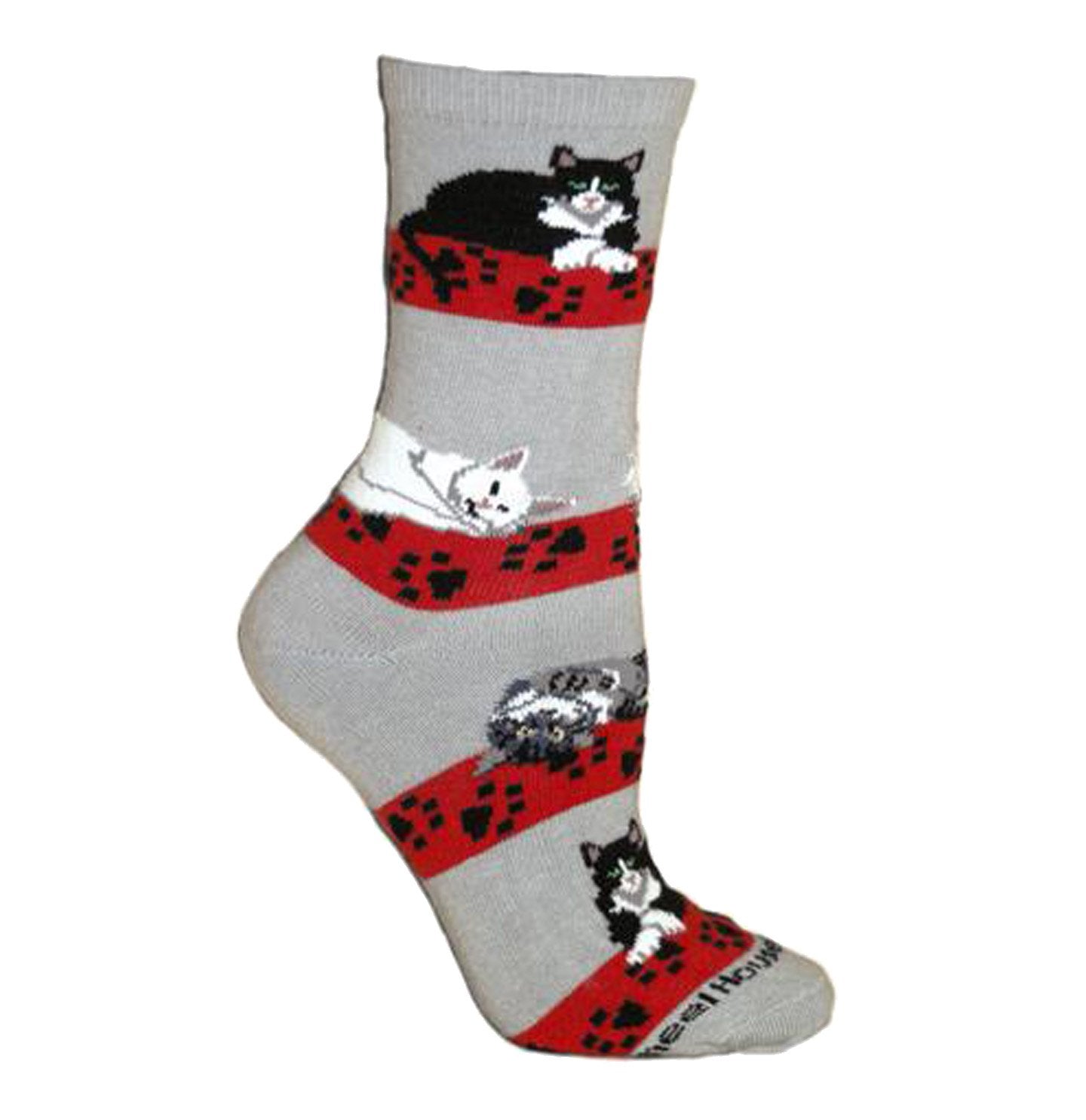 Animal Pride - Cats Cats Cats on Grey - Adult Cotton Crew Socks