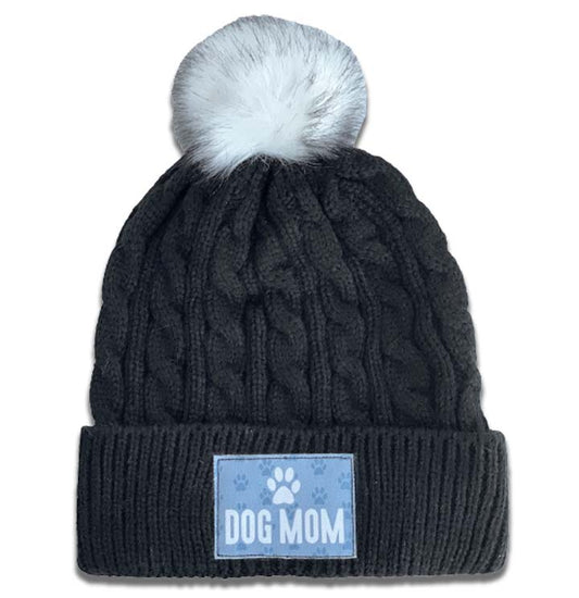 Animal Pride - Dog Mom Applique on Black - Knit Pom-Pom Hat