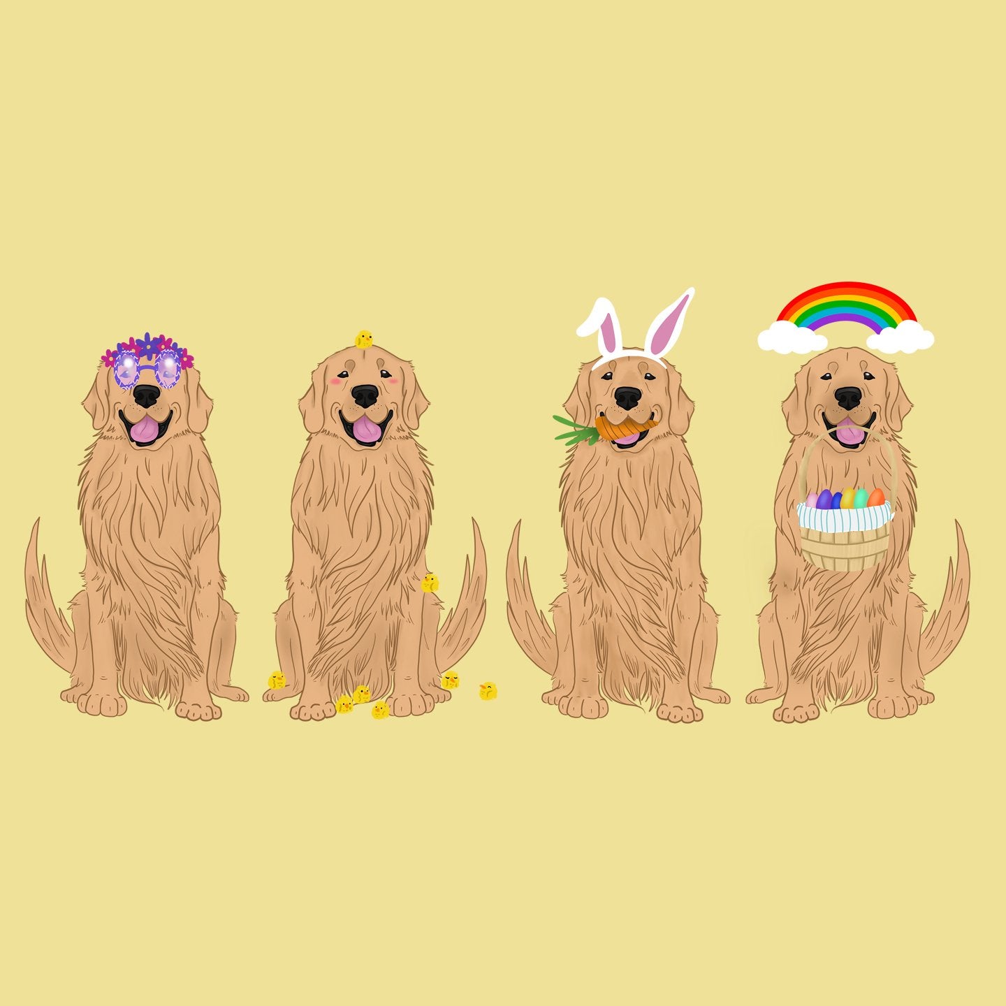 Easter Golden Retriever Line Up - Adult Unisex T-Shirt