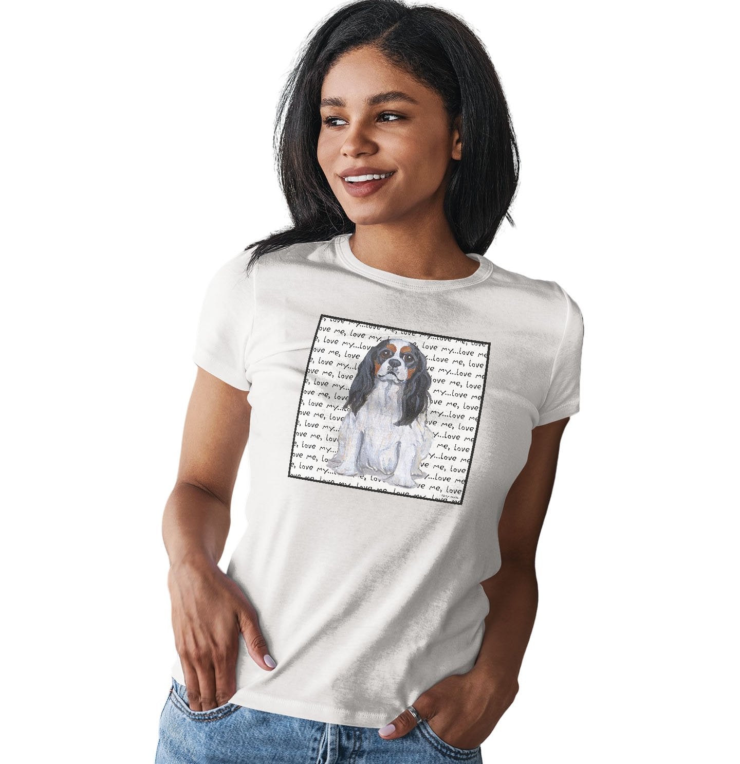 Tri-Color Cavalier Love Text - Women's Fitted T-Shirt