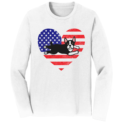 USA Flag Boston Terrier Puppy - Adult Unisex Long Sleeve T-Shirt