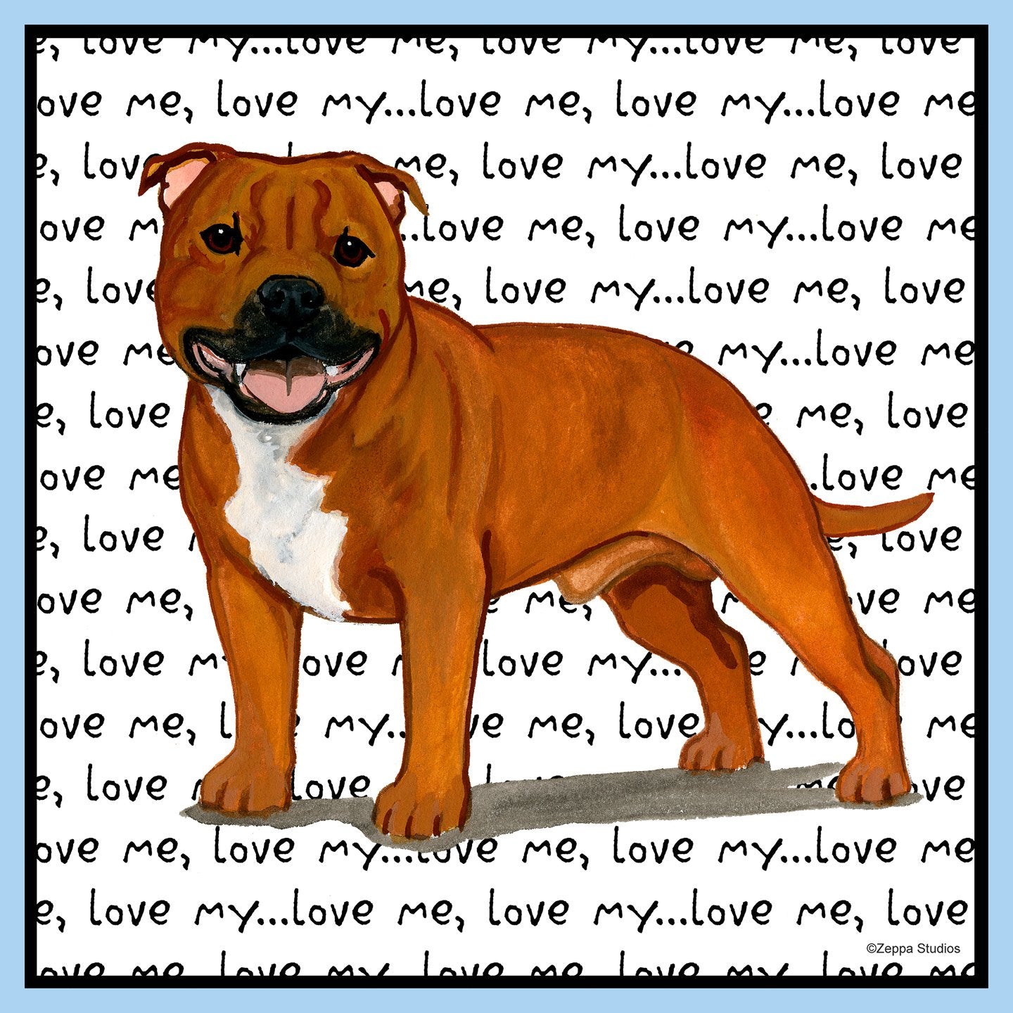 Red English Staffy Love Text - Adult Unisex T-Shirt