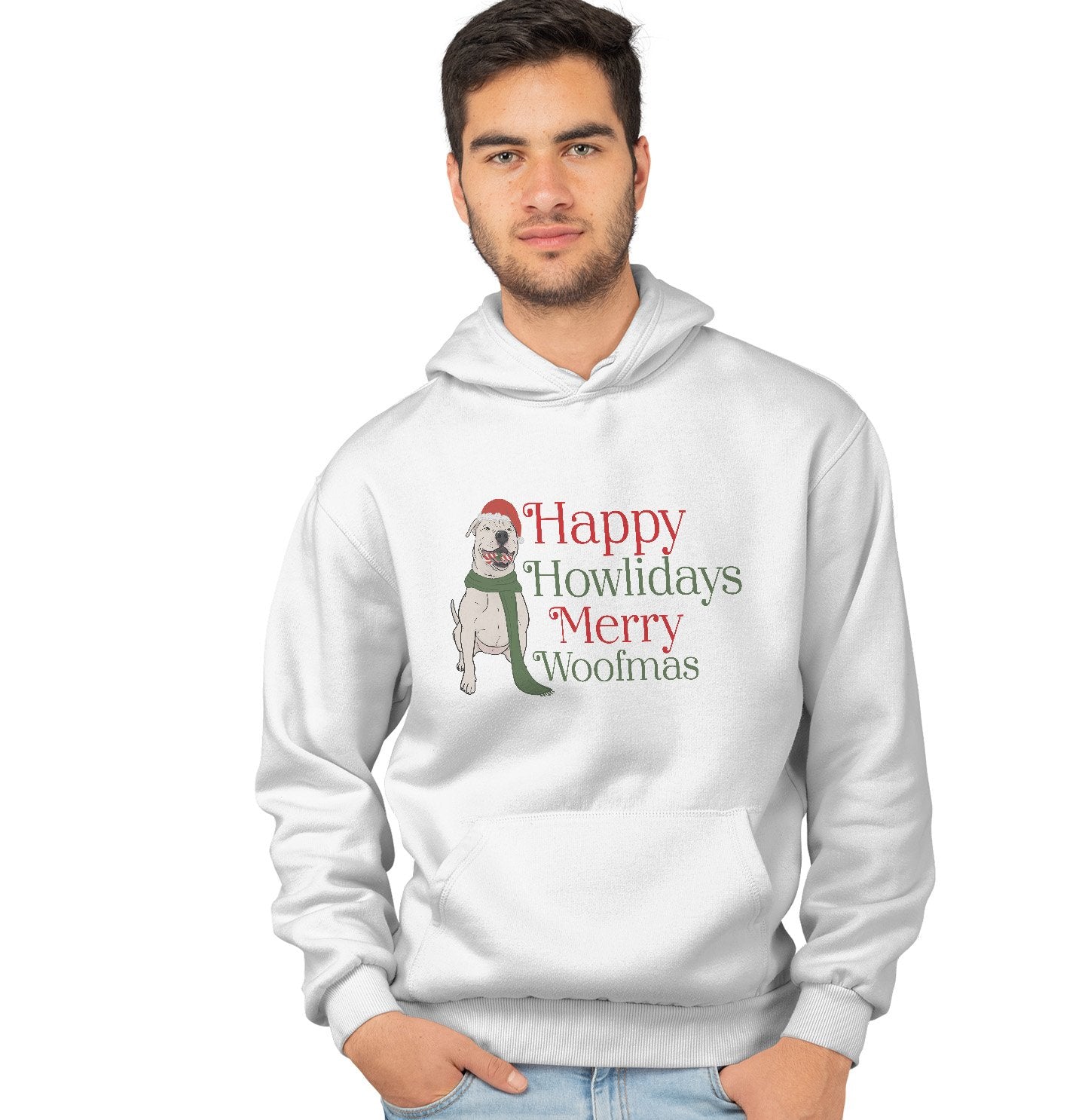 Animal Pride - Merry Woofmas Pit Bull - Adult Unisex Hoodie Sweatshirt