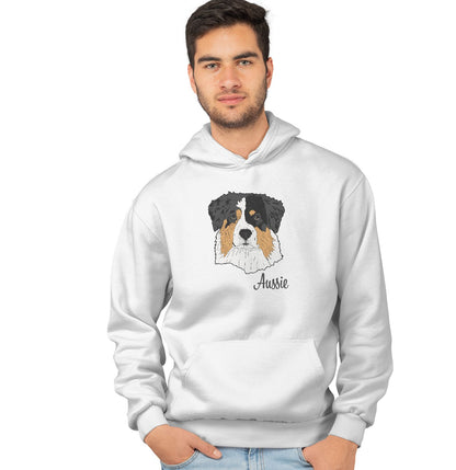 Animal Pride - Tri-Color Aussie Headshot - Adult Unisex Hoodie Sweatshirt