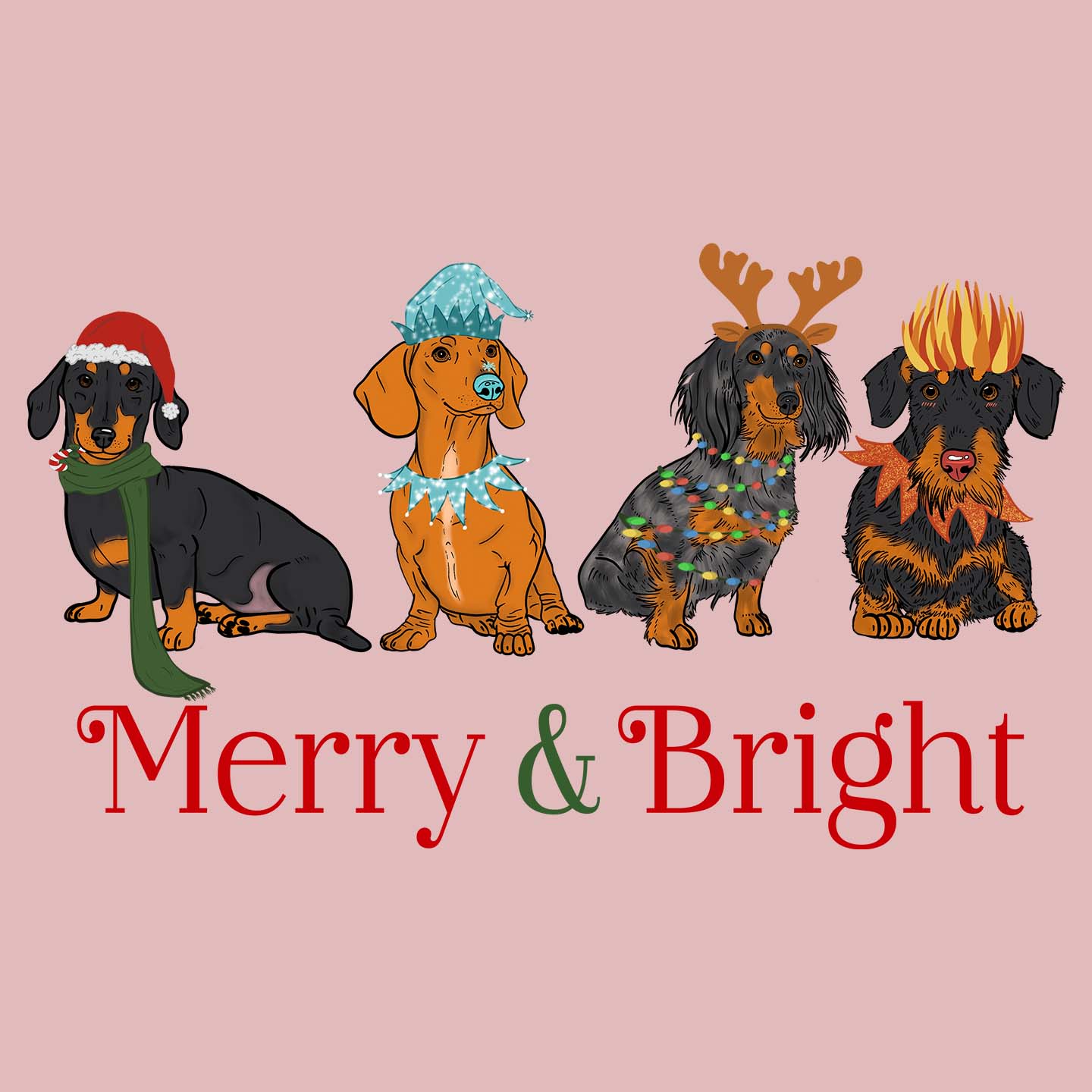 Dachshund Christmas Line Up - Women's Fitted T-Shirt