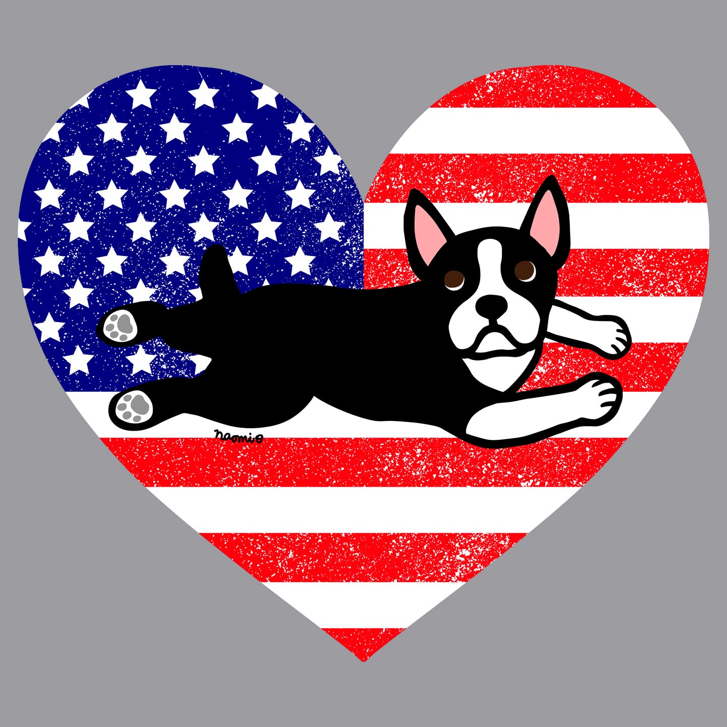 USA Flag Boston Terrier Puppy - Adult Unisex Long Sleeve T-Shirt