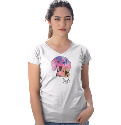Animal Pride - Colorful Beagle Headshot - Women's V-Neck T-Shirt