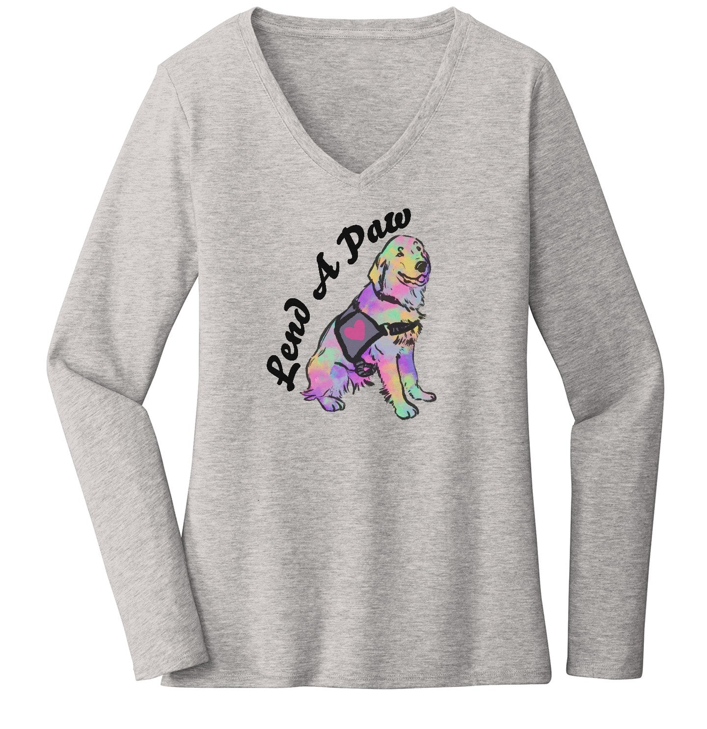 Lend a Paw Golden Retriever - Women's V-Neck Long Sleeve T-Shirt