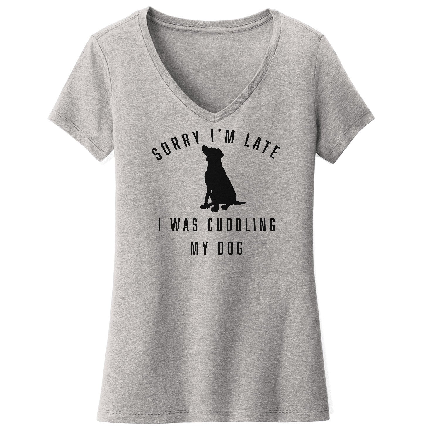 Animal Pride - Sorry I'm Late Dog Cuddling Labrador Silhouette - Women's V-Neck T-Shirt