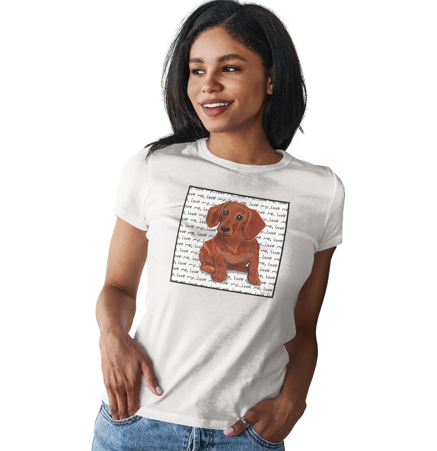 Red Dachshund Love Text - Women's Fitted T-Shirt