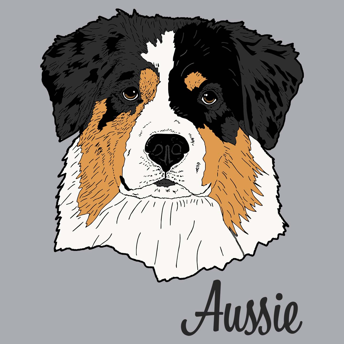 Tri-Color Aussie Headshot - Adult Unisex Long Sleeve T-Shirt