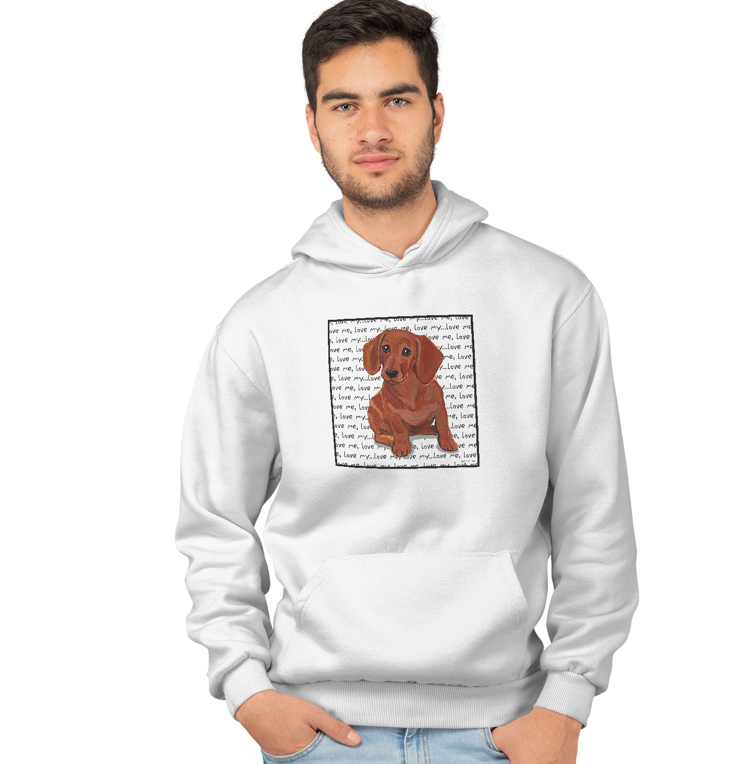 Red Dachshund Love Text - Adult Unisex Hoodie Sweatshirt