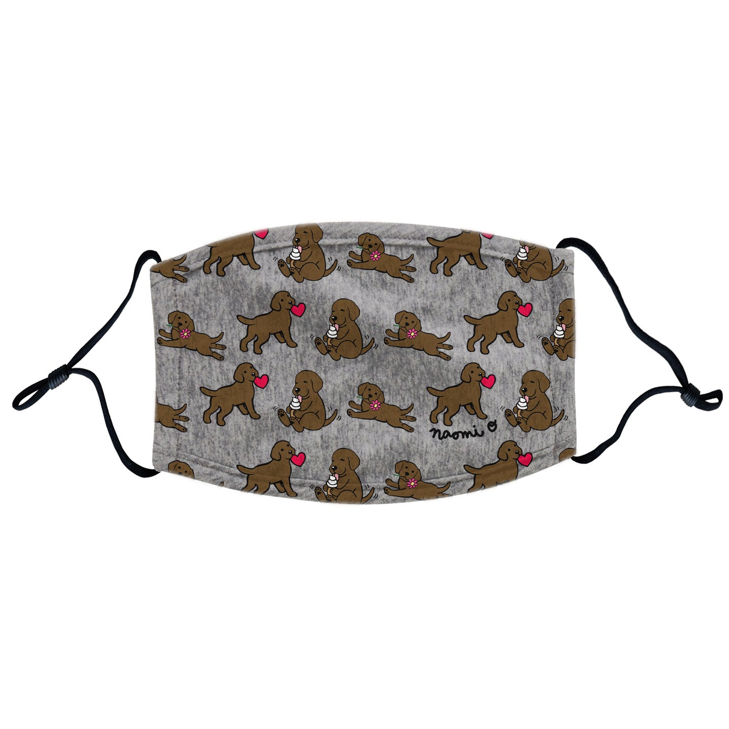 Chocolate Lab Puppy Cartoon Pattern Face Mask - Adjustable Ear Loops, Reusable & Washable, Cloth - Animal Pride