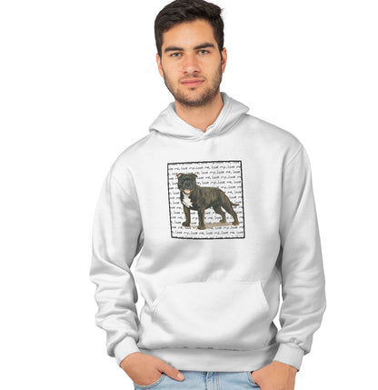 Brindle English Staffy Love Text - Adult Unisex Hoodie Sweatshirt