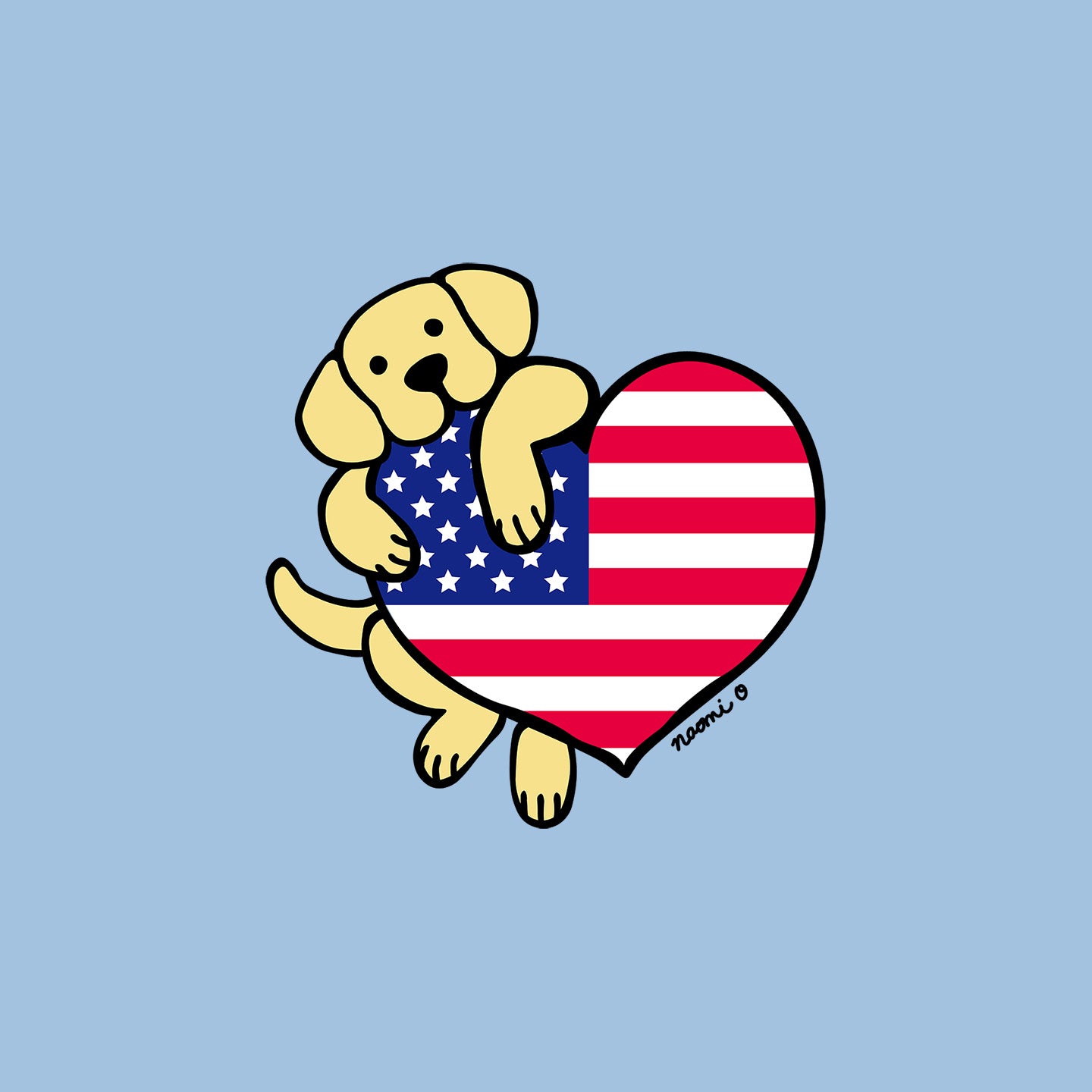 USA Flag Heart Yellow Lab Left Chest - Women's Fitted T-Shirt