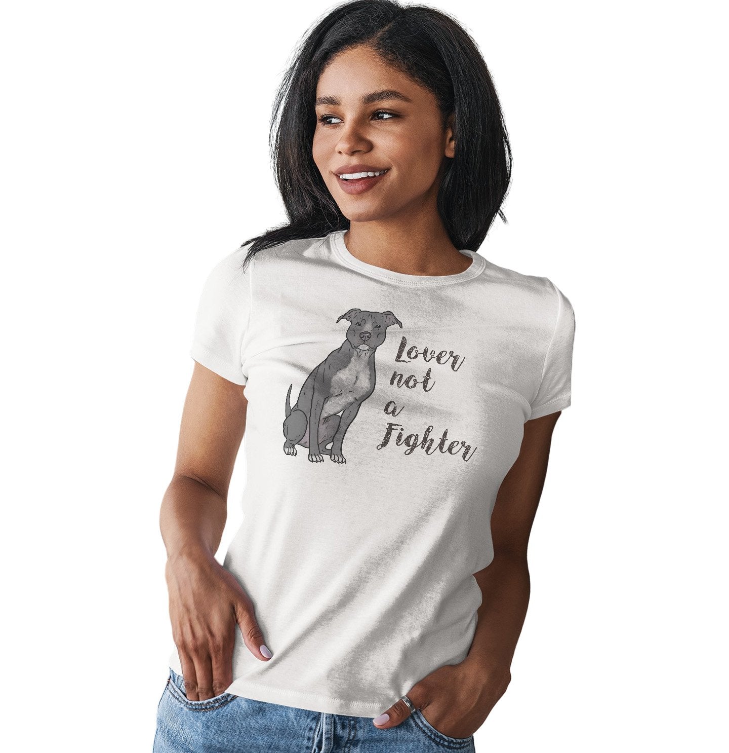Grey Pit Bull Lover Not Fighter - Women's Fitted T-Shirt