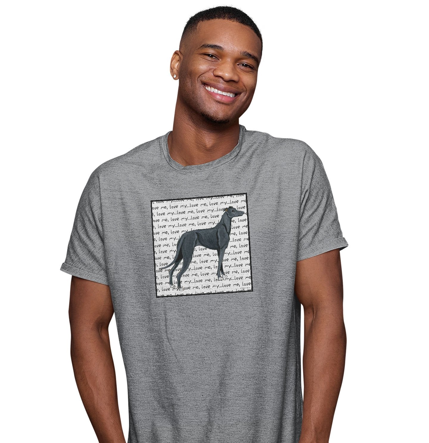 Black Greyhound Love Text - Adult Unisex T-Shirt