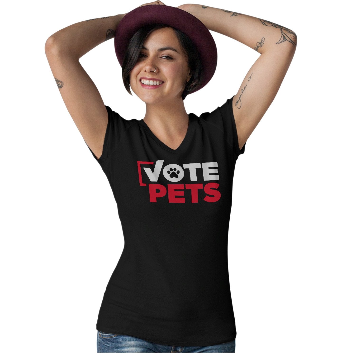 Animal Pride - Vote Pets Stacked Logo - Women's V-Neck T-Shirt