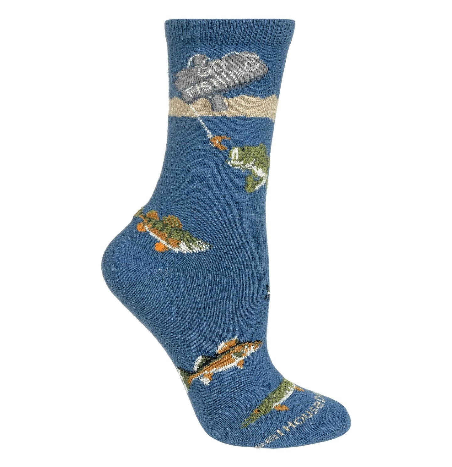 Animal Pride - Go Fishing on Blue - Adult Cotton Crew Socks