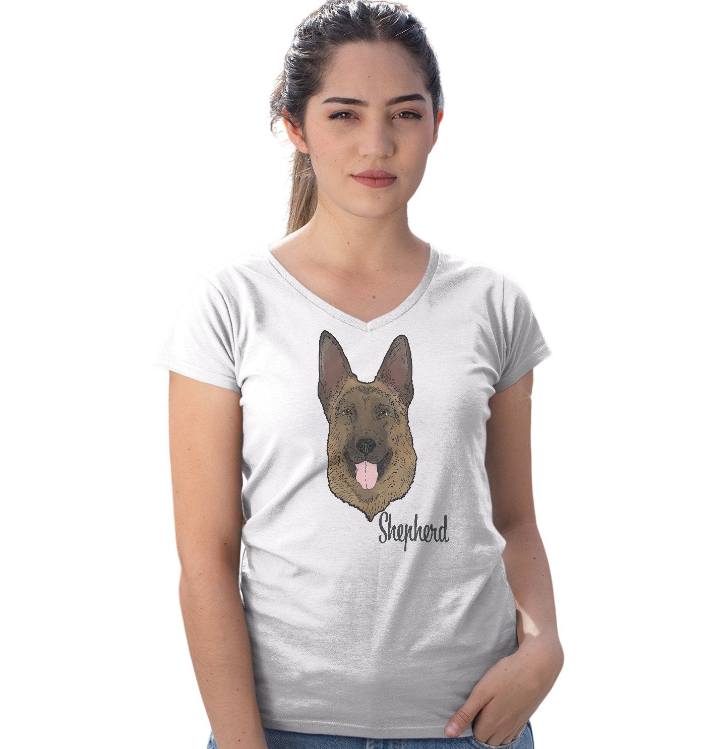 Black & Tan German Shepherd Headshot - Women's V-Neck T-Shirt