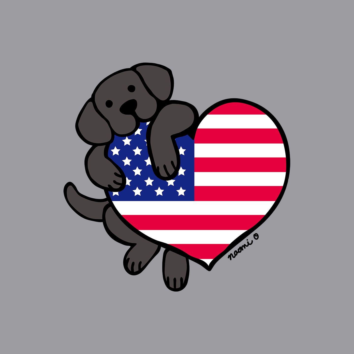 USA Flag Heart Black Lab Left Chest - Adult Unisex T-Shirt