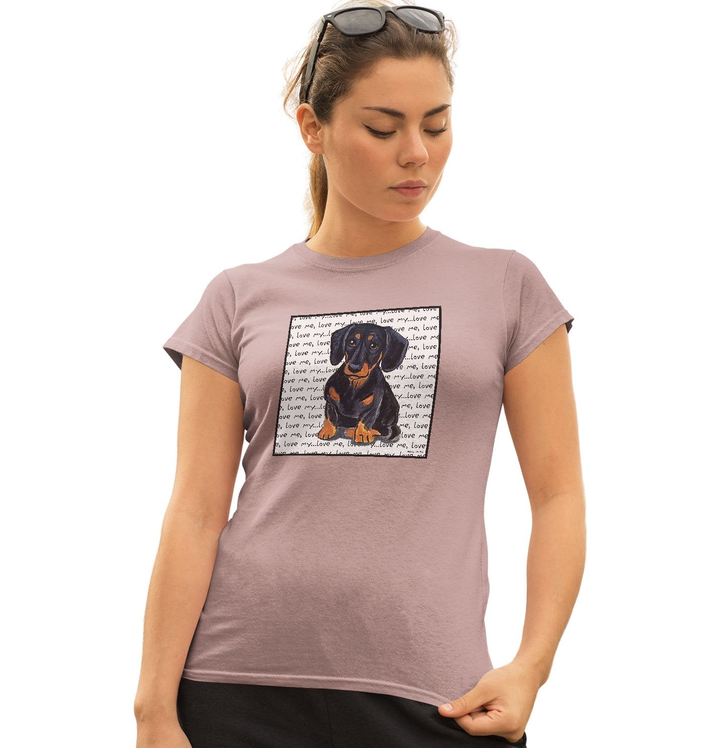 Black Dachshund Love Text - Women's Fitted T-Shirt